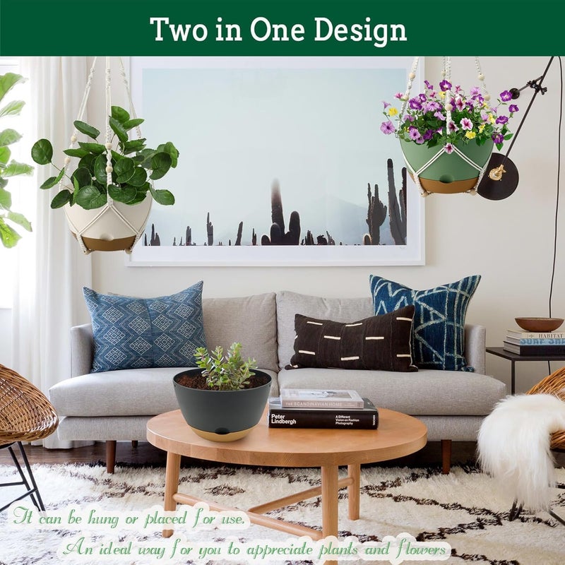 Koalaime 3 Pack Hanging Planters Set, 8 Inch Indoor Outdoor Hanging Plant Pot Basket,Hanging Flower Pot with Drainage Hole with 3 Hooks for Garden Home(8 inch Combination) - Image 5
